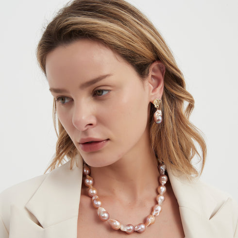 Purple Pink Large Baroque Pearl Earrings - House Of Pearls